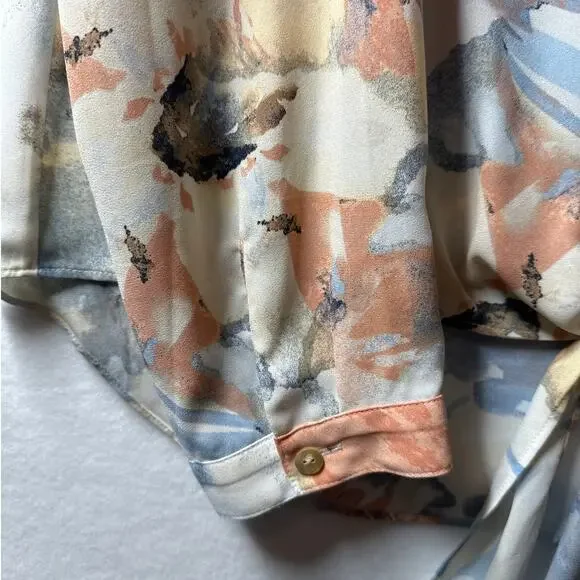 Chico’s Watercolor Floral Front Knot Long Sleeves Top Sz 2 / L Casual Colorful - Picture 4 of 10